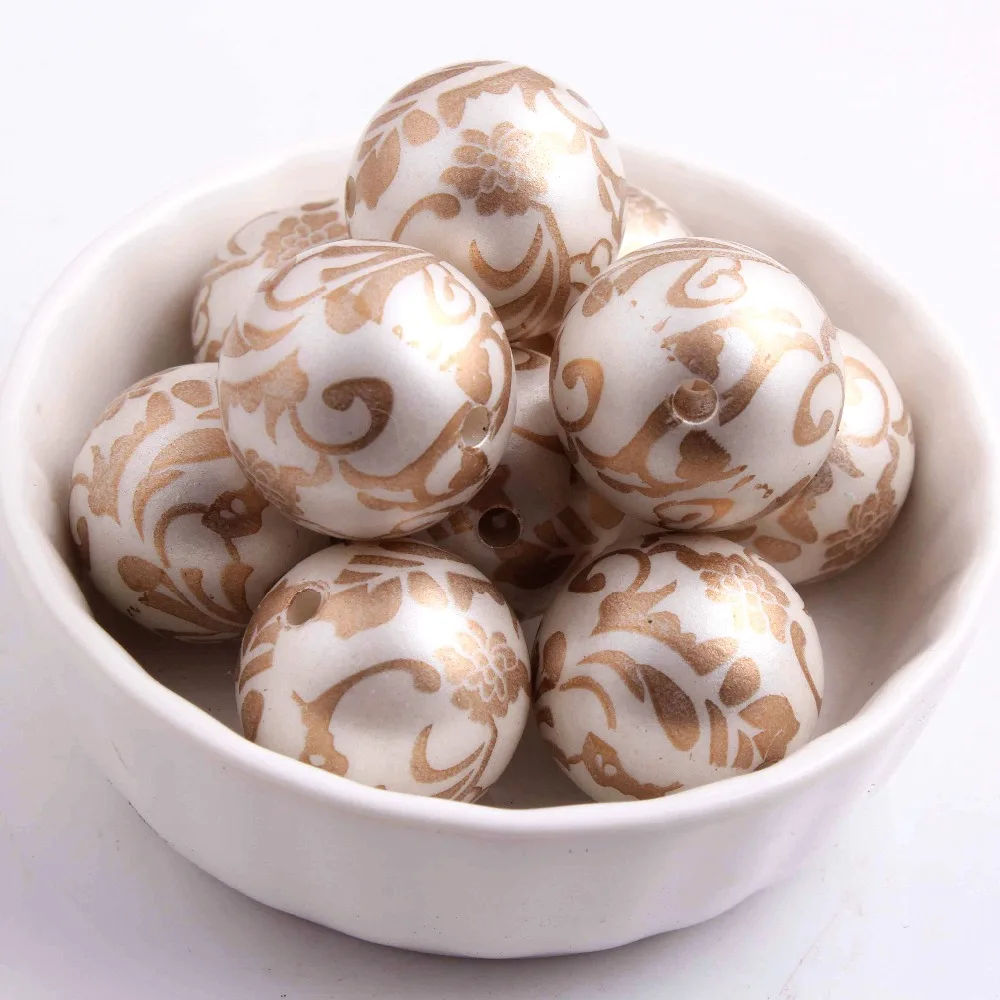 

OYKZA Jewelry 20mm 100pcs Acrylic Imitation Pearl Print Gold Flower Beads for Girls Necklace Jewelry
