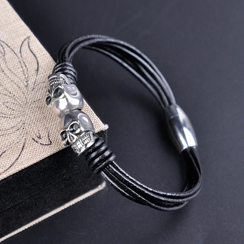 

Halloween Shantou Punk Men Jewelry Braided Leather Bracelet Stainless Steel Magnet Clasp bracelets Black/Brown Bangle 2019 Gifts