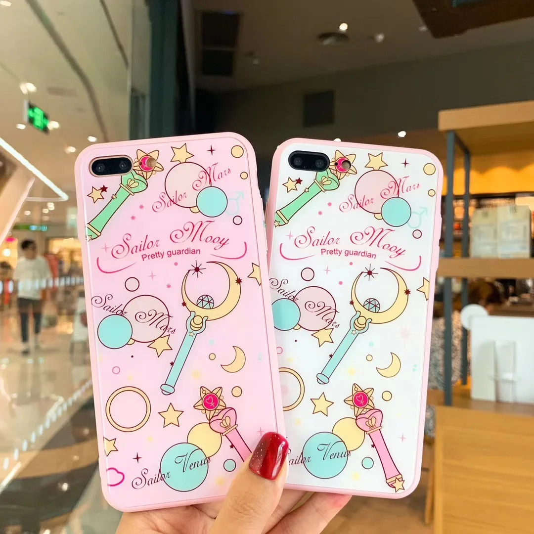 

Duffy Bear Cardcaptor Sakura Sailor Moon Pattern Phone Case For iPhone X XR XS Max 8 7 6 6s Plus Glass Hard Cover