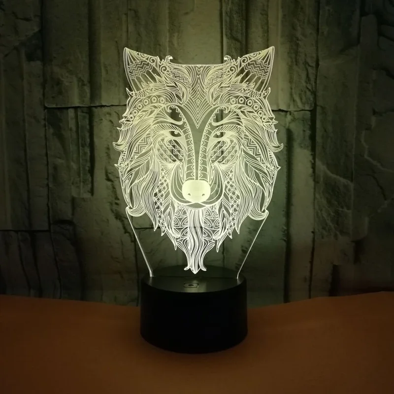 

7 Color Wolf Lamp 3D Visual Led Night Lights for Kids Touch USB Table Lampara Lampe Sleeping Nightlight