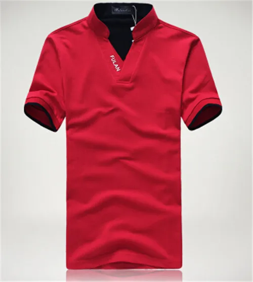Мужские летние рубашки поло из чистого хлопка с коротким рукавом, модная повседневная спортивная одежда для мужчин, Облегающая рубашка для мужчин, удобные футболки с v-образным вырезом - Цвет: red