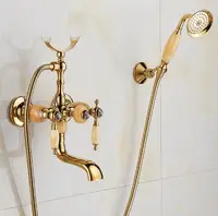 N หรูหราสไตล์โบราณทองอ่างอาบน้ําก๊อกน้ําเซรามิคและมือถือหัวฝักบัวก๊อกน้ําอ่างอาบน้ําก๊อกน้ําชุดก๊อกน้ําชุด 3