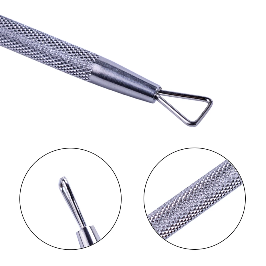 Stainless Steel Cuticle Nail Pusher Removal Sticks Rod Acrylic Triangle Design UV Gel Nail Polish Lacquer Cleaner Manicure LA508