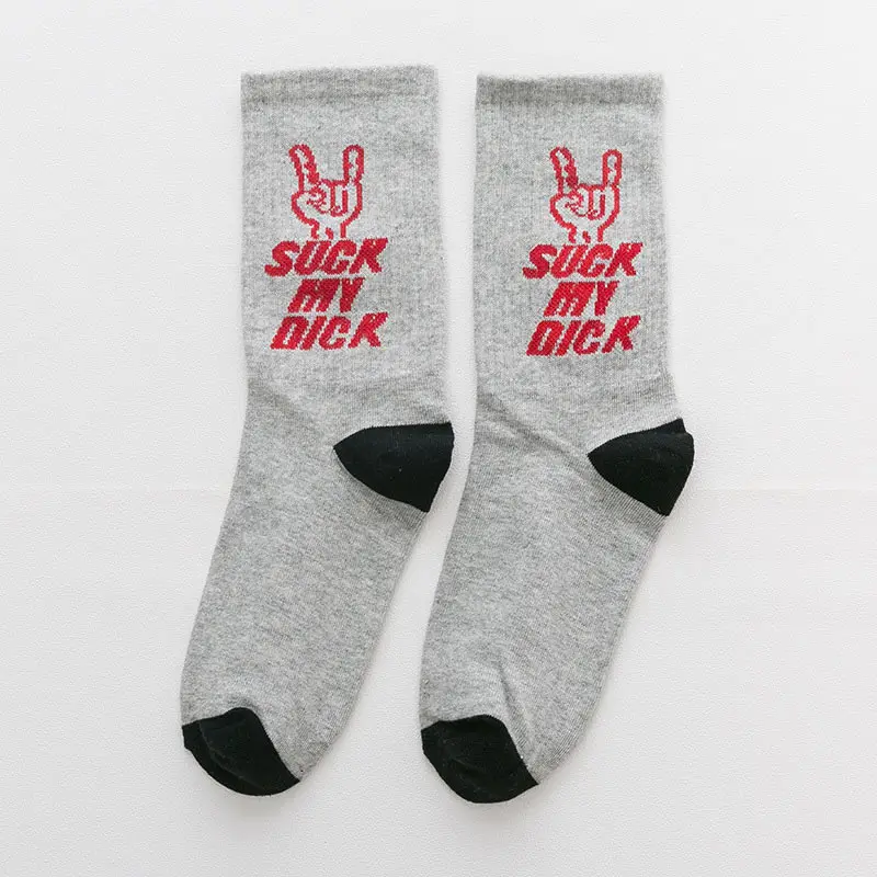 Personality Hip Hop Long Socks Men Street Skateboard Smile Letter Print Funny Mid Tube Socks Harajuku Cool Women Crew Socks (6)