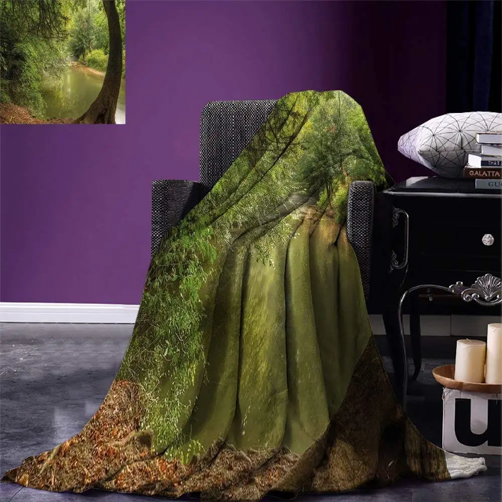 Nature Throw Blanket Enchanted Forest View with Trees Growth Eco