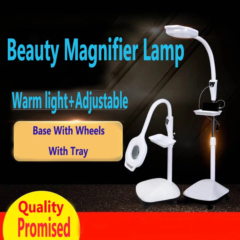 

30W-68W USB LED Magnifier Floor Lamp with 5 Wheels Adjustable Height Magnifying Light With Plug 110-120V for Beauty Salon