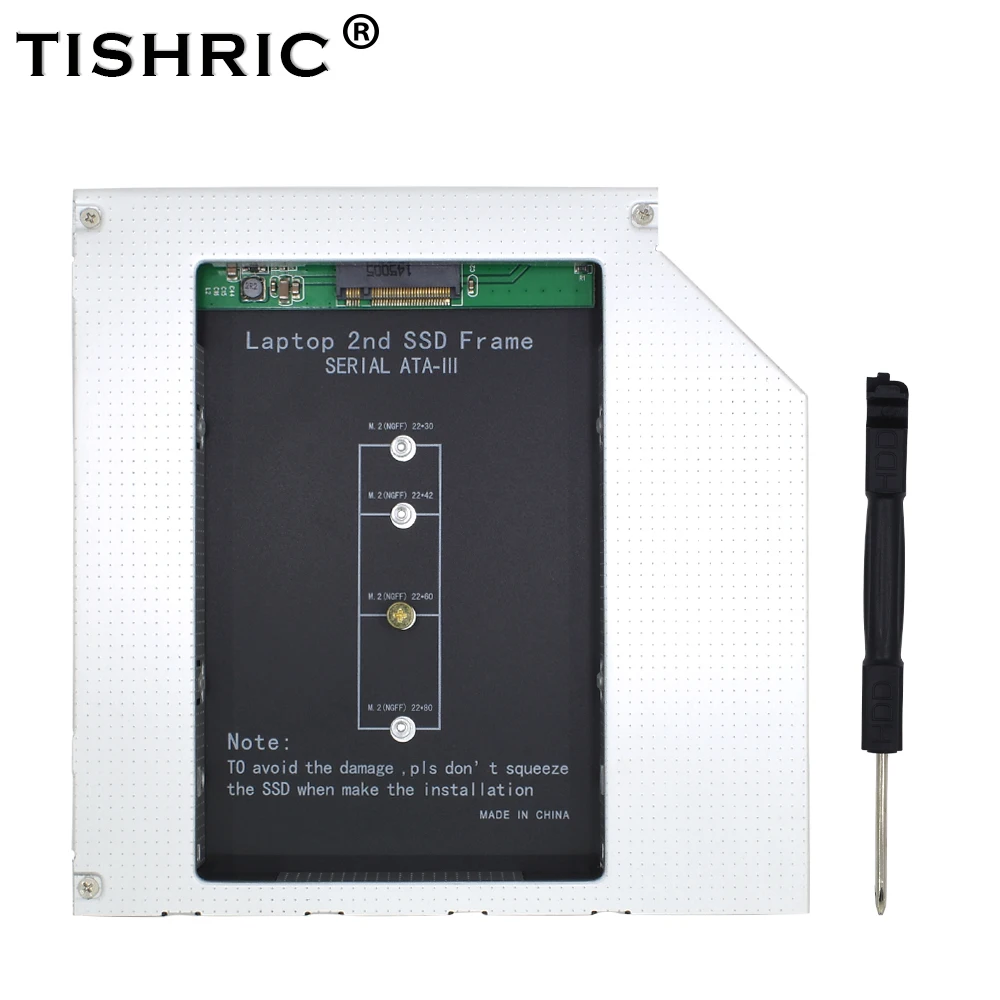 Tishric Aluminum M.2 M2 Ngff Ssd 2nd Hdd Caddy 12.7mm Sata 3.0 Optibay