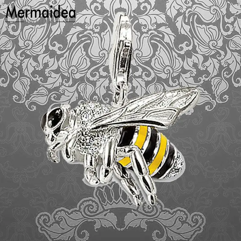 

Enamel Bumble Bee Pendant Fashion Jewelry 925 Sterling Silver Trendy Insect Gift For Women Girls Fit Necklace 2019 New