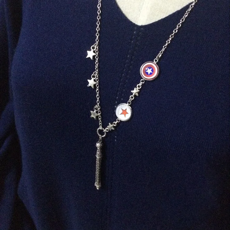 

70cm Winter Soldier Alloy Pendant Necklace with Star Tassel Cosplay Gift N1