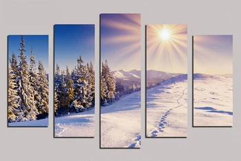 

5pcs Oil painting about "Sun and snow" print on canvas wall pictures for bedroom living room home decor RM5-008