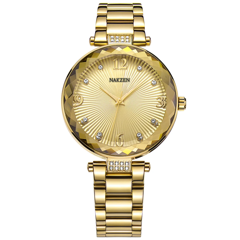 

Simple Fashion Stainless Steel Analog Quartz Wrist Watch Female Dress Watch Gold Luxury Rhinestone Women Clock Relogio Feminino