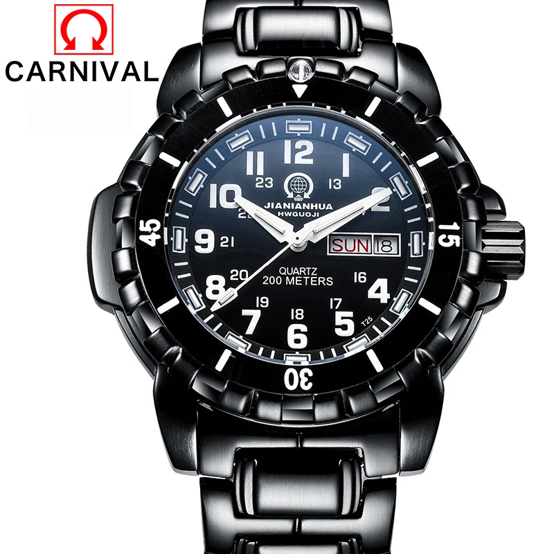 Карнавал Militray Diver часы Для мужчин T25 светящиеся тритиевые кварцевые наручные часы спортивные Водонепроницаемый 200 м Для мужчин s часы Xfcs M