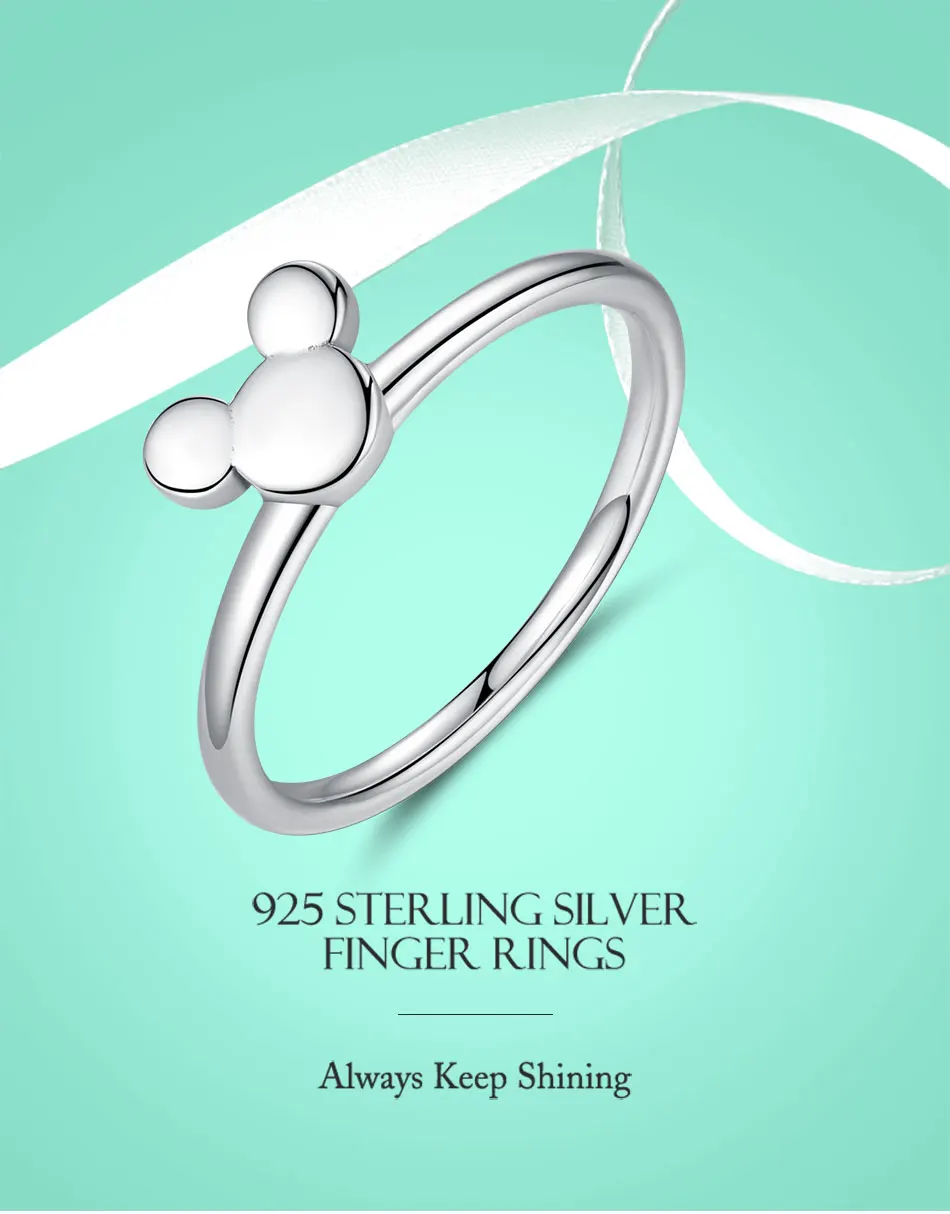 Настоящее 925 пробы Серебряное кольцо мышь кошка волна Сердце прозрачный CZ Кристалл для женщин девушка серебряные ювелирные изделия обручальное кольцо
