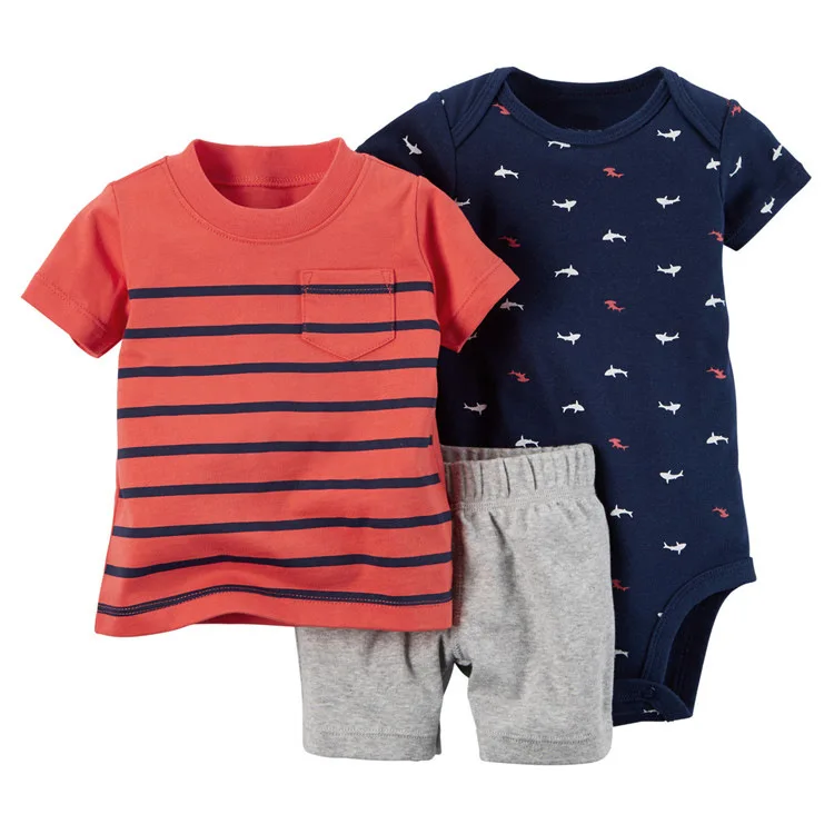 Одежда для новорожденных мальчиков комплект из 3 предметов: футболка+ боди+ шорты Летний стиль, комплекты из 3 предметов для маленьких девочек детская одежда - Цвет: As the photo 06