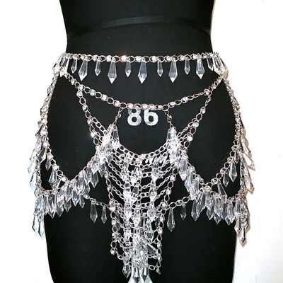 Crystal Beading Disco Exotic Tanks Crop Top Chain Sexy Mini Skirt Bodysuits Rave Bra Festival Fashion Wear Party Jewelry CRS621 bodysuit top