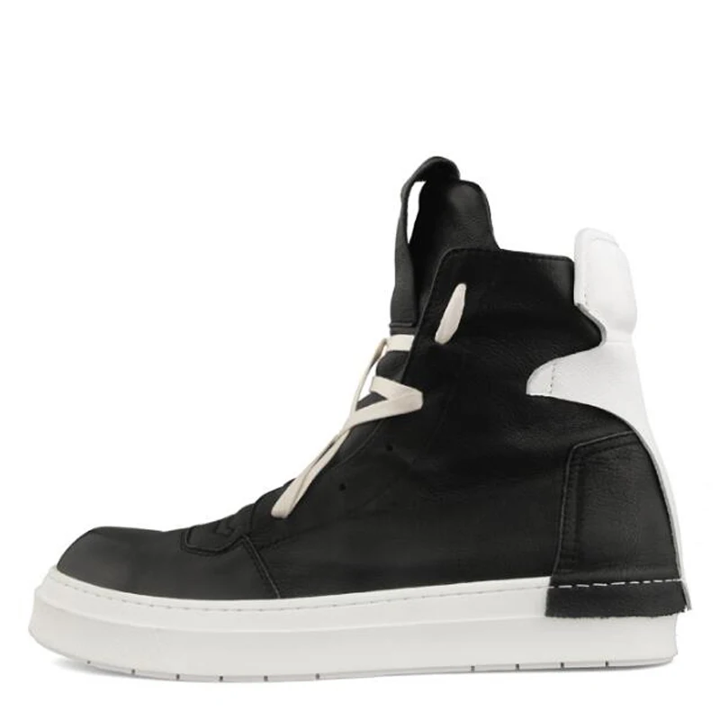 Negro azul Casuales blanco Alta Plana Blanco Botas Negro Superior Zapatillas Hombres Cordones Botines De Cuero Zapatos Genuino Lujo Con Seak Owen HRqtUx