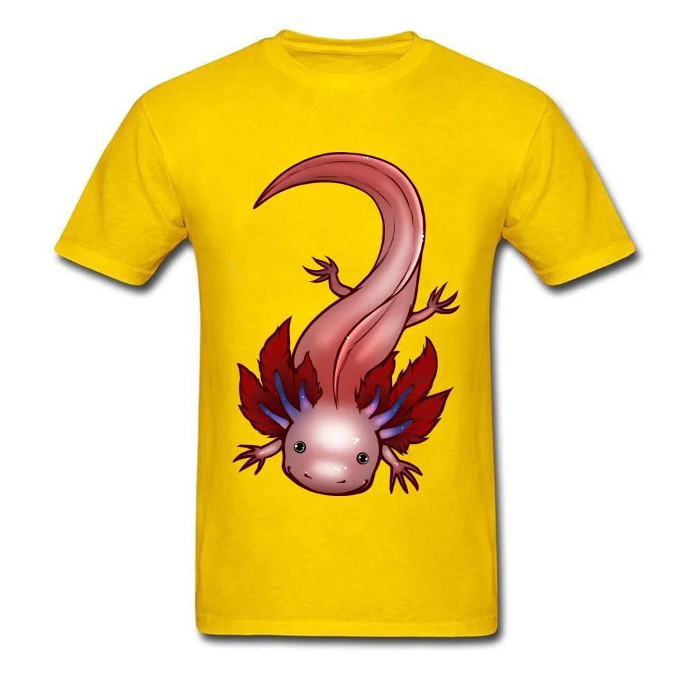 Blue Gilled Leucistic Axolotl Company Student Top T-shirts Round Collar Short Sleeve 100% Cotton Tops T Shirt Europe T Shirts Blue Gilled Leucistic Axolotl yellow