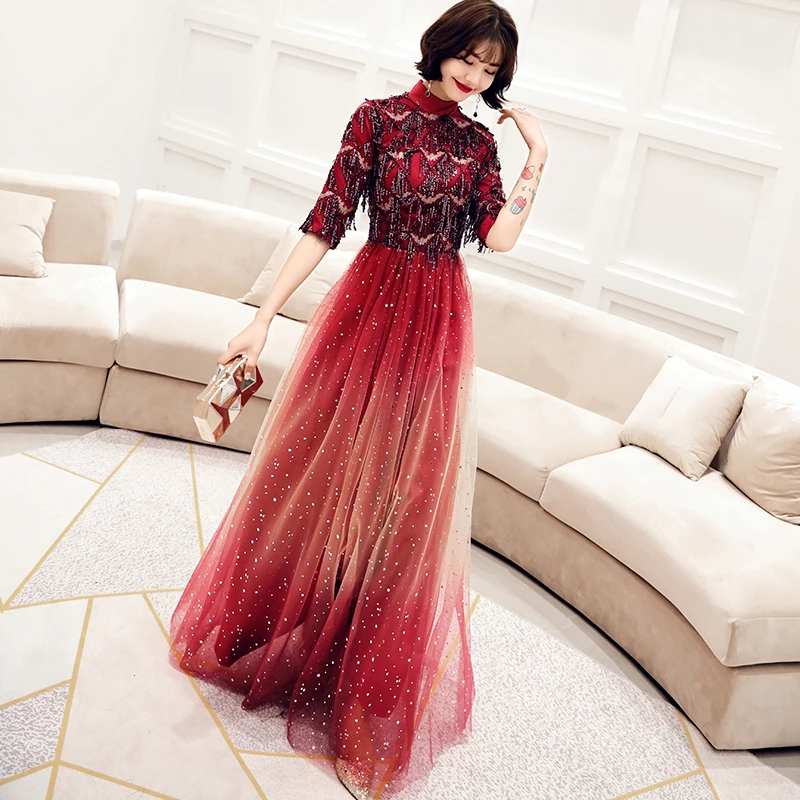

2019 graduation gown New Luxury Evening Dress shiny V-neck Tasse Tulle Long Prom Gown Custom Party Formal Dresses Robe De Soiree