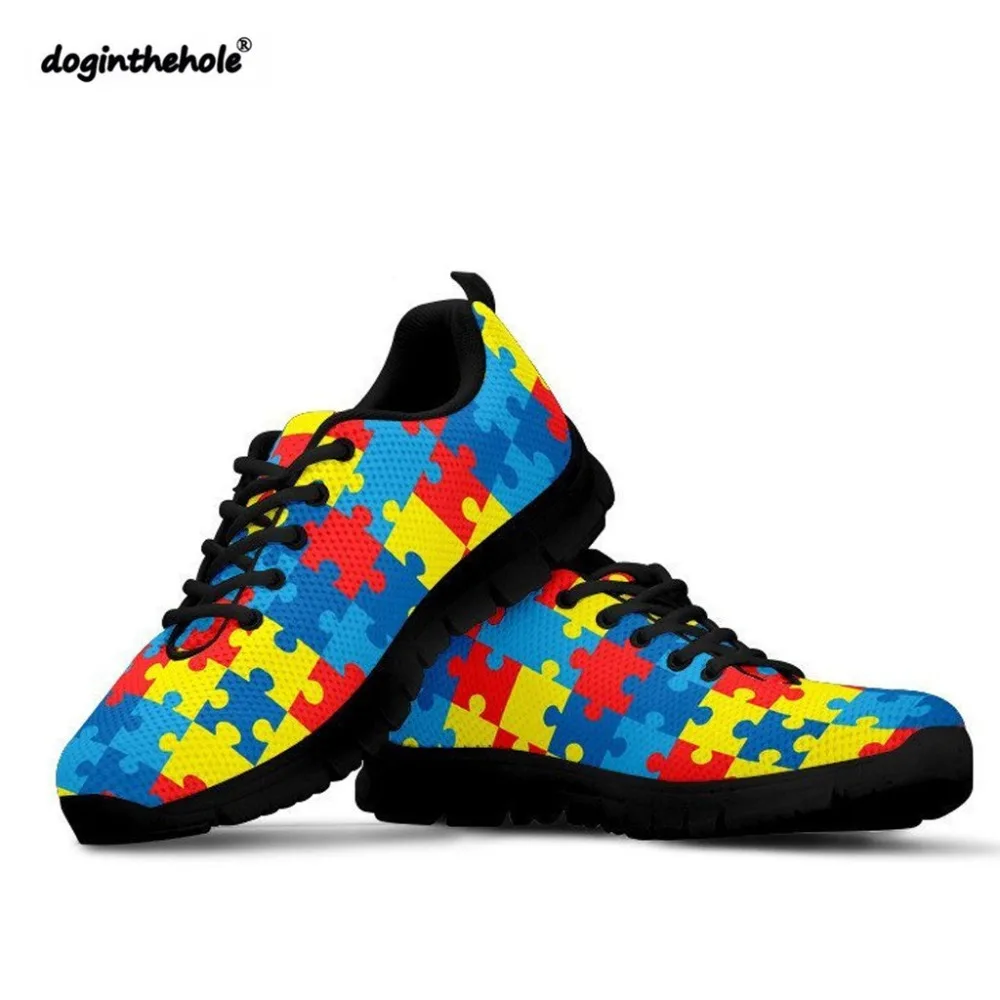 

Doginthehole Autism Awareness Sneakers Women Walking Shoes Outdoor Sport Shoes Breathable Mesh Athletic Footwear Chaussure Femme