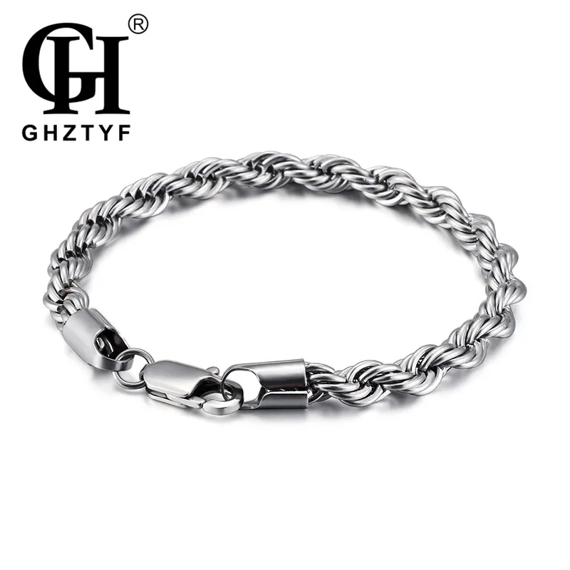 

GHZTYF Stainless Steel Bracelet Couples Twist Chain Bracelet For Men Women Simple Lobster Buckle Chains Bracelets