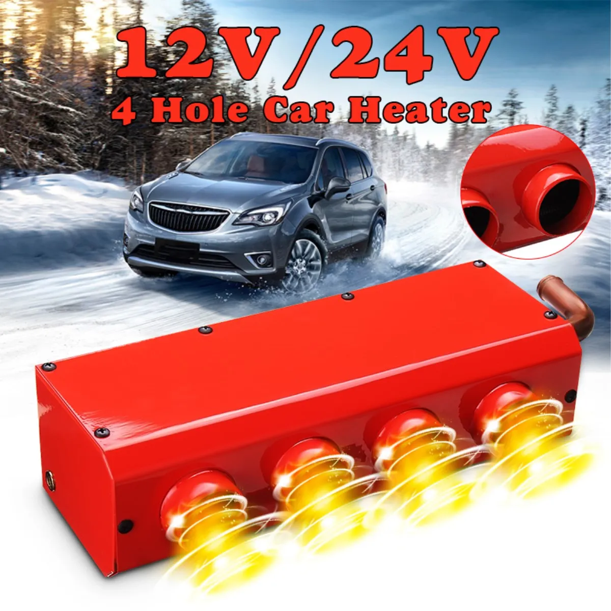 

12V/24V 26W 4 Ports Protable Auto Car Heater Heating Warmer Low Noise Windscreen Window Defroster Demister