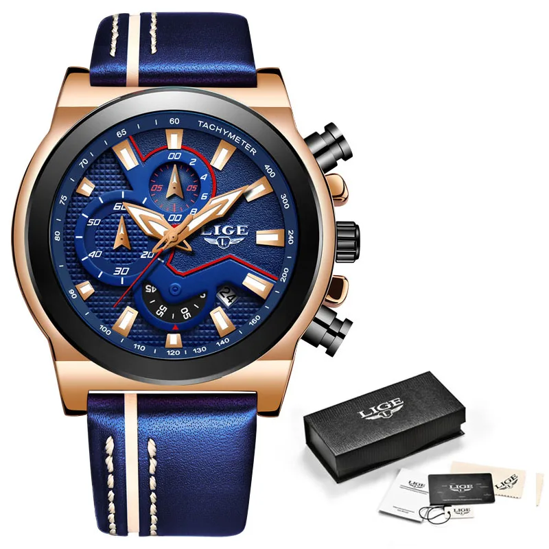 LIGE классические мужские s часы лучший бренд класса люкс военные спортивные часы мужские кожаные водонепроницаемые кварцевые наручные часы Relogio Masculino - Цвет: All blue