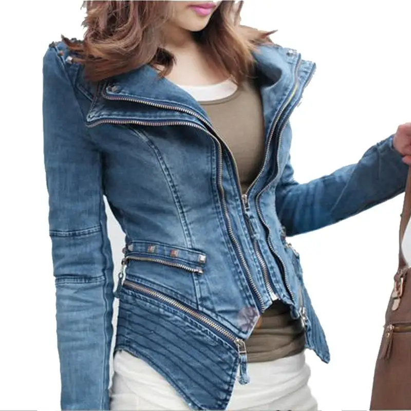 bleu Rivet Jt19 Femmes Éclair vert Moto Cardigan Belle Vintage Automne Fermeture Mujer Avec Vaqueras Chaquetas Veste Noir Printemps Curto n6IFqxTW