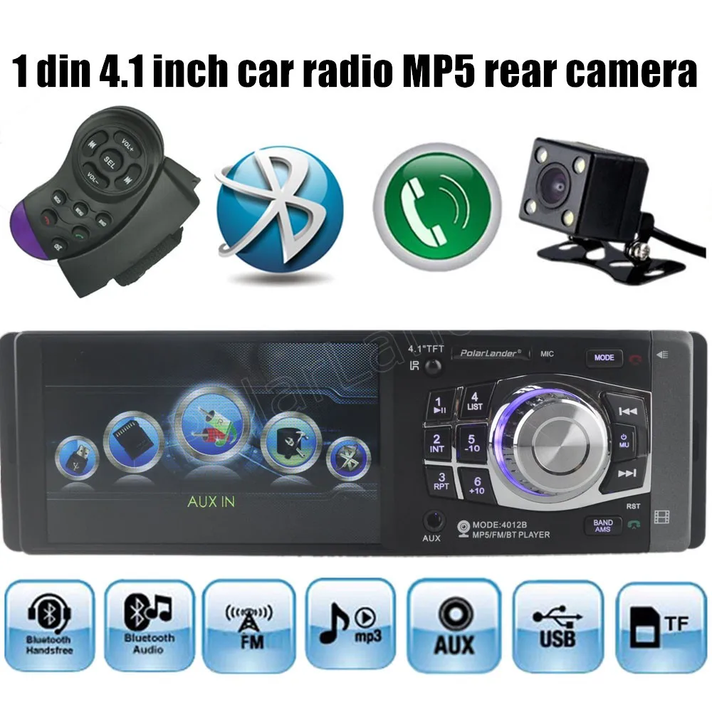 

1 Din 4.1 inch FM Bluetooth Auto Audio 12V Car Radio Stereo USB TF Mp5 MP4 Player AUX steering wheel remote control rear camera
