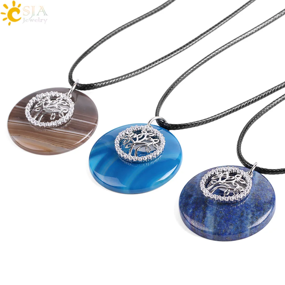 

CSJA Reiki Natural Raw Gem Stone Necklaces Pendants Crystal CZ Beads White Purple Quartz Onyx Tree of Life Jewellery Gifts E837