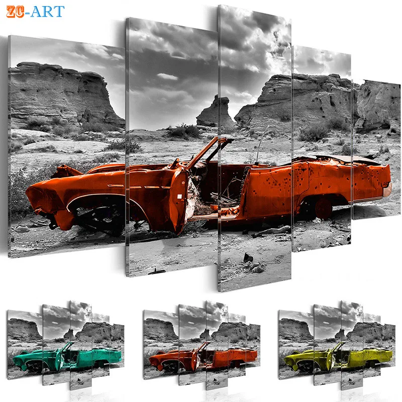 ВИНТАЖНЫЙ ПЛАКАТ автомобильная печать холст искусство 5 панелей черно белая