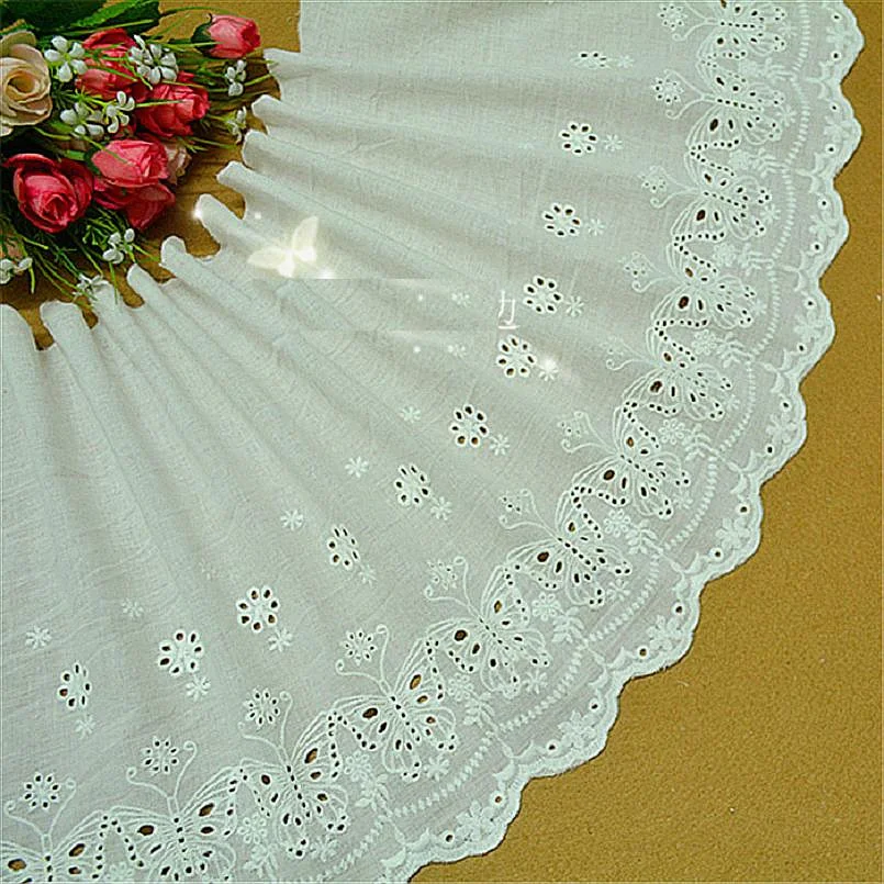 

YACKALASI 100% Cotton Eyelet Embroidery Lace Fabrics 3D Flower Butterfly Trims Milky White 26cm
