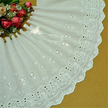 

YACKALASI 100% Cotton Eyelet Embroidery Lace Fabrics 3D Flower Butterfly Trims Milky White 26cm