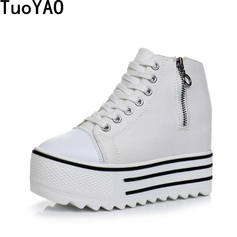 

New 2018 Spring Women Wedge Casual Shoes Zipper Height Increasing Breathable Black Women Autumn Walking Flats Trainers Shoes