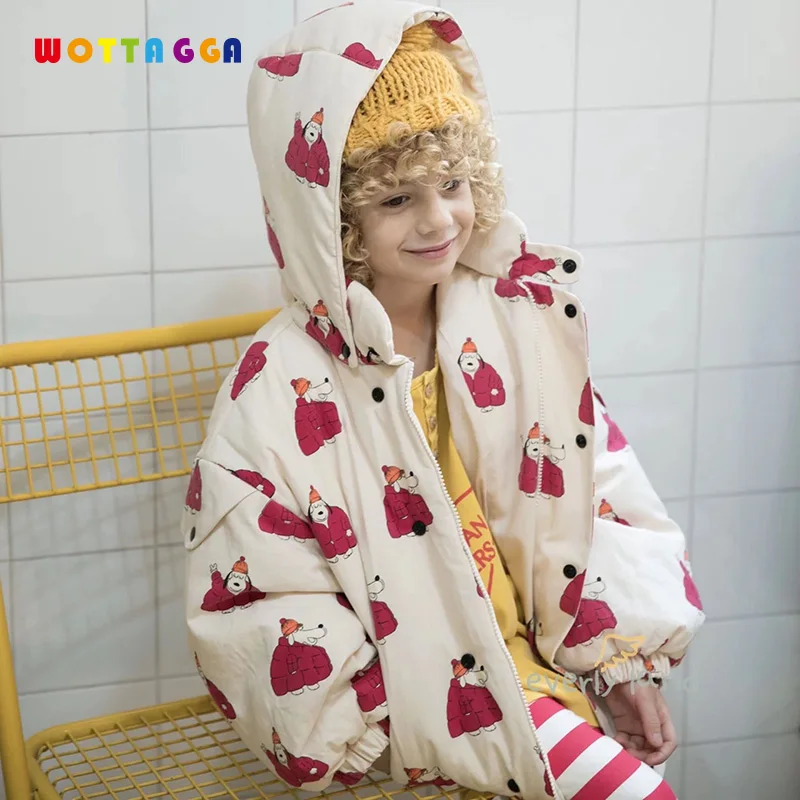 

WOTTAGGA 2018 Girls Winter Coat Cotton Clothes Autumn Winter Clothing Cartoon Animals Medium and Long Length Coat Fashion 3-7Ys