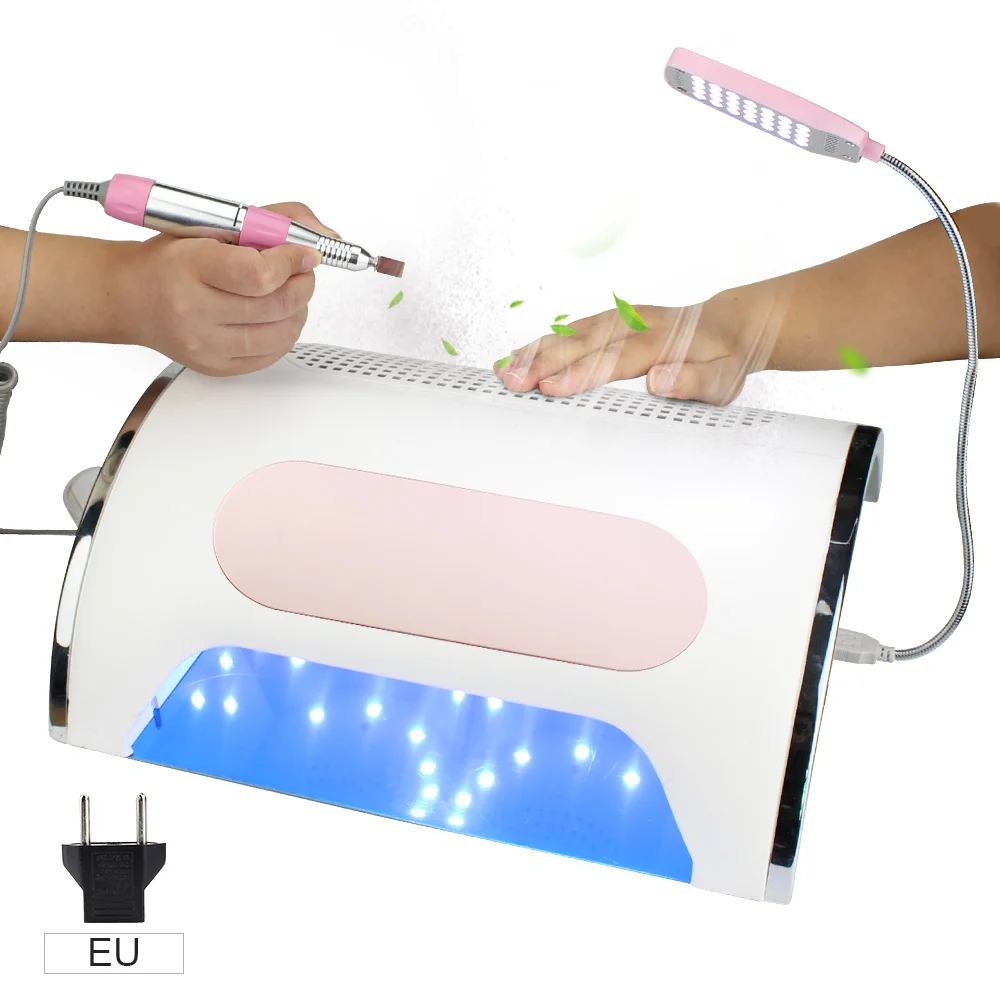 3 In 1 Strong Power 54W Nail Fan Art Salon Suction Dust Collector Vacuum Cleaner Nail Dust Collector+ UV LED Nail Dryer Lamp - Цвет: eu