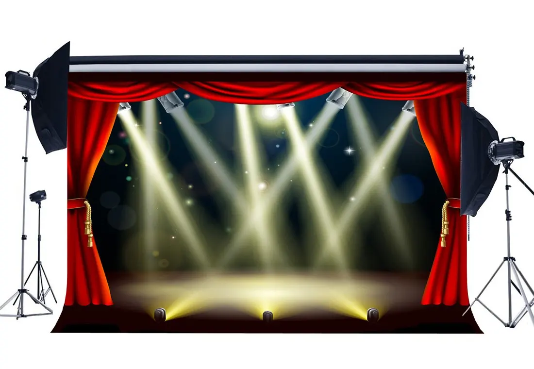 

Stage Lights Hollywood Backdrop Red Curtain Bokeh Glitter Sequins Theater Photography Background