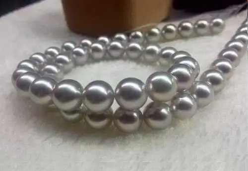

18"10-11mm natural gray pearl necklace Perfect aaa 925silver