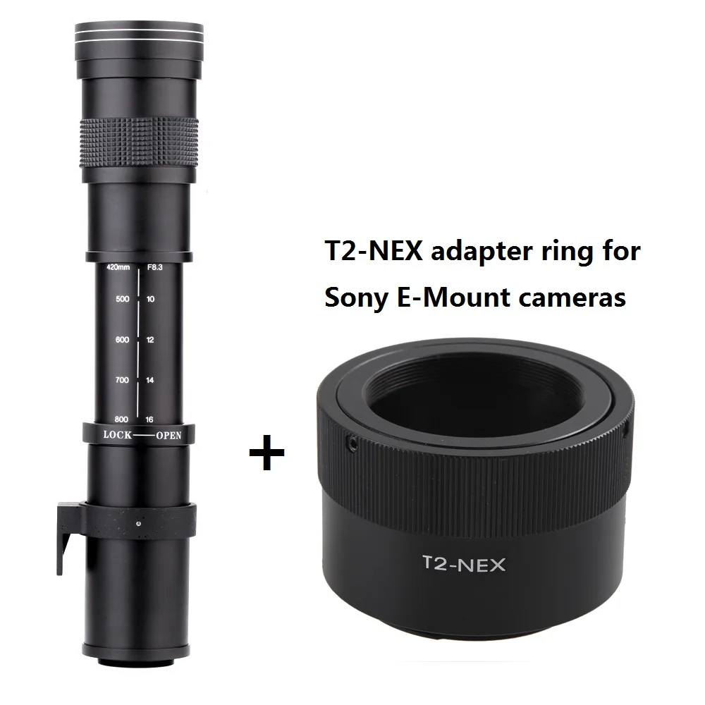 Lightdow 420-800 мм F8.3-16 супер телеобъектив ручной зум-объектив+ T2-NEX переходное кольцо для камер sony E-Mount NEX6 A6000, A7, A7R