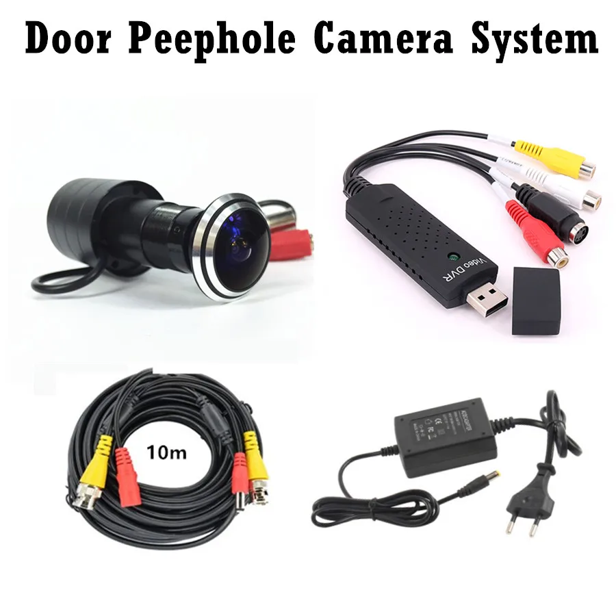  Wide Angle Door Eye Camera Kit 700TVL Bullet Mini CCTV Camera with USB Audio Capture Card 10M Cable - 32955143134