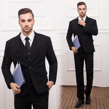 Куртки+ жилет+ брюки) Новые мужские костюмы Slim Fit Tuxedo модный бренд Bridegroon Деловое платье Свадебные черные Костюмы Блейзер