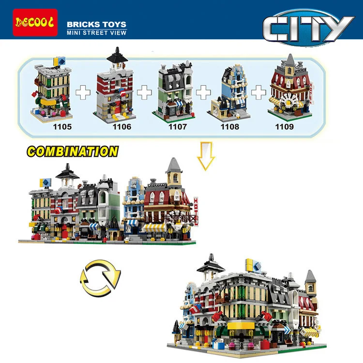 

Decool 1105-1109 5pcs/lot City Mini Street View Houses Christmas Children Gift Building Blocks Bricks Compatible with MOC