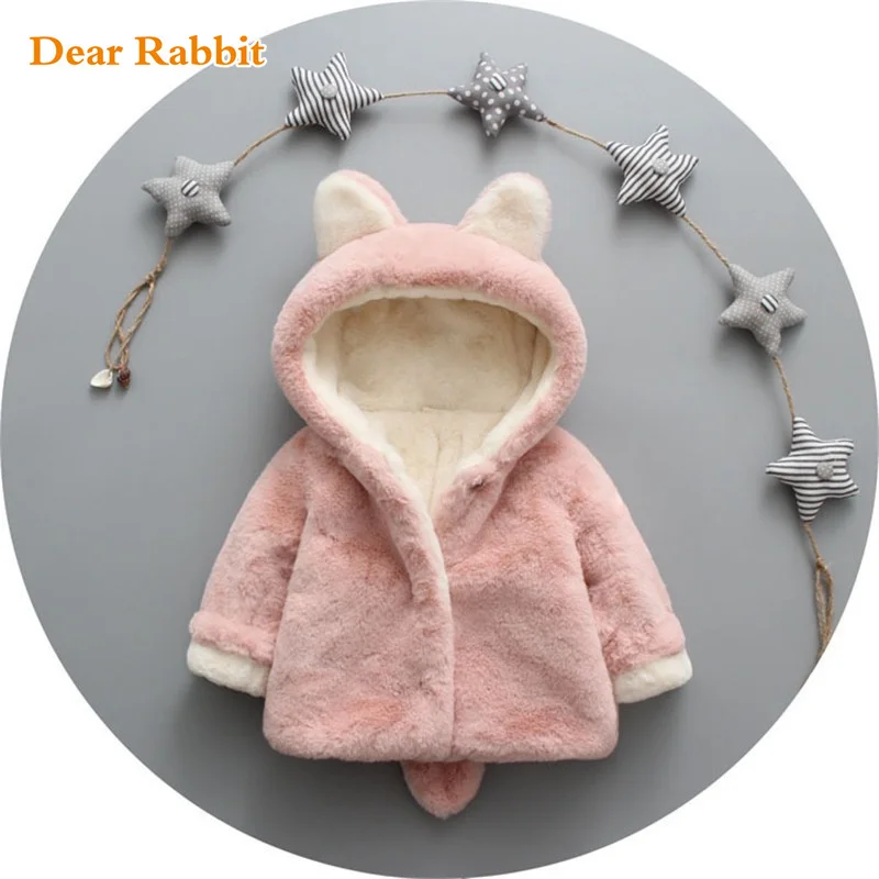 

2018 Winter Baby clothing Girls Clothes Faux Fur infant overcoat Coat Rabbit Ears Warm kids Jacket Outerwear enfant children