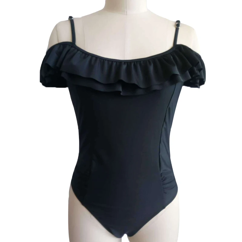 Ruffle One Piece Swimsuit Swimming Suit For Women Conservative Black