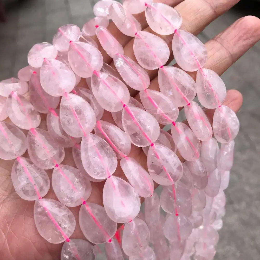 

12x16mm Water Drop Shape Natural Rose Quartzs Stone Beads For Jewelry Making DIY Round/Rectangle/Oval Pink Crystal Stone Beads