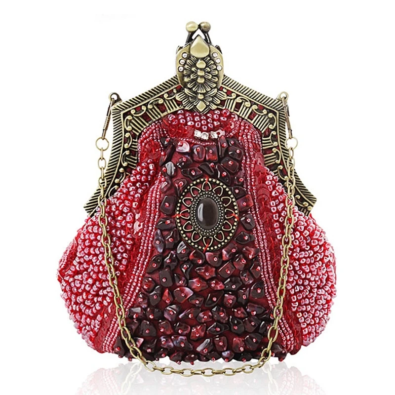 

THINKTHENDO New Vintage Women Evening Luxury Handbags Wedding Bead Clutch Purse Bags for Women 2018 Bridal Party Shoulder Bag