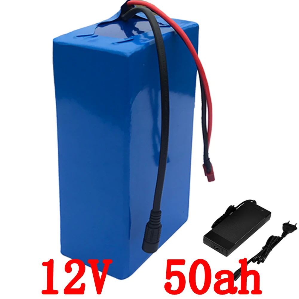 EU US No tax 350W High capacity 12V 50AH lithium battery pack 12V 50000MAH rechargeable battery with 12.6V 5A charger 30A BMS 