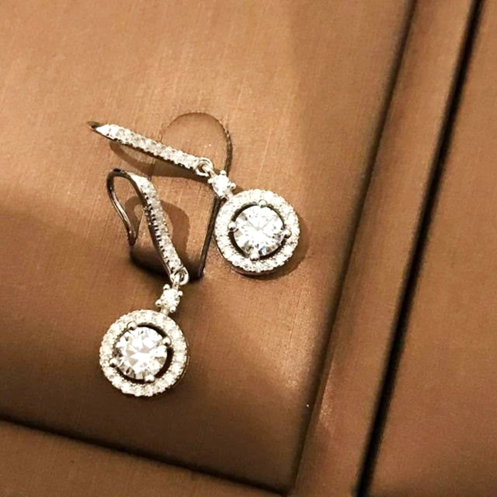 Серьга с мусанитом Df Color 6 5 мм 2ctw in 14K белое золото|Серьги-гвоздики| |
