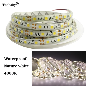 

Nature white 4000K LED Strip Flexible Lights DC12V SMD 5050 5M 60led/M IP65 Waterproof led String Ribbon lamp