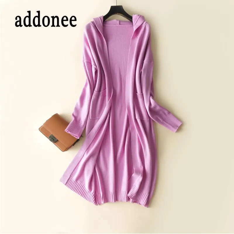 

2018 New Arrive Women Cashmere Cardigan Wool Wild Solid color Sexy Sweater Casual Autumn Winter Style Comfortable Soft Hooded