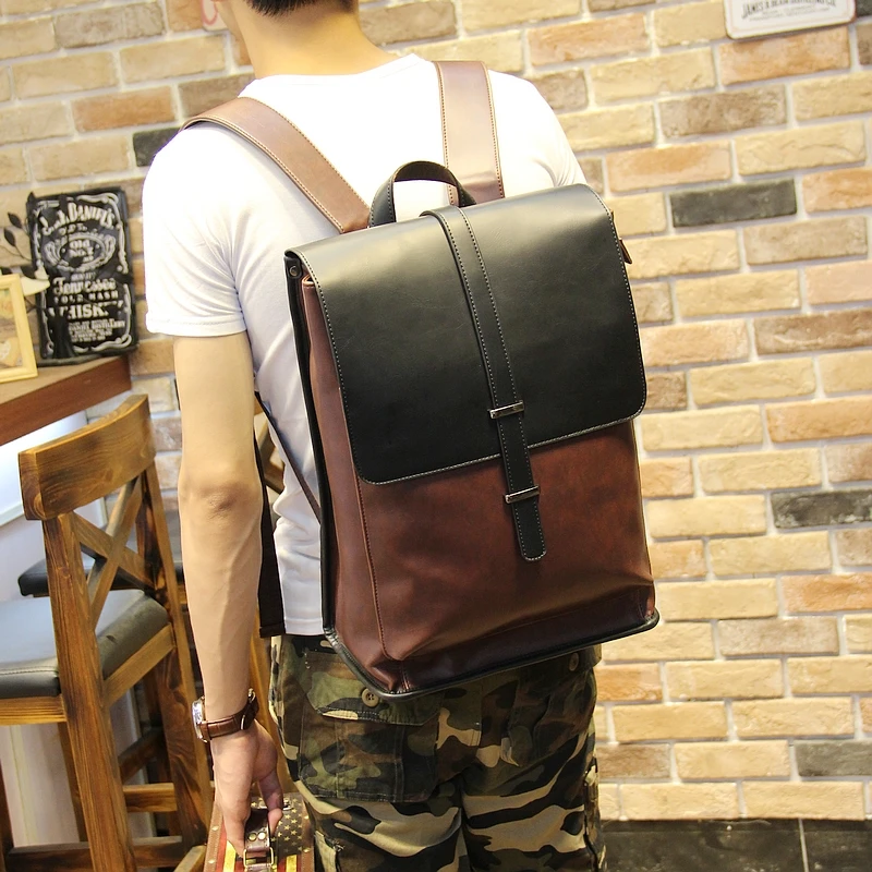 Nuevos hombres Crazy Horse pu Mochila de cuero de alta calidad de los hombres bolsas de viaje estilo preppy bolsas de escuela casual mochila mochila